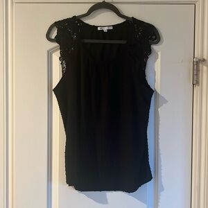 Swiss dot black tank with lace detailing